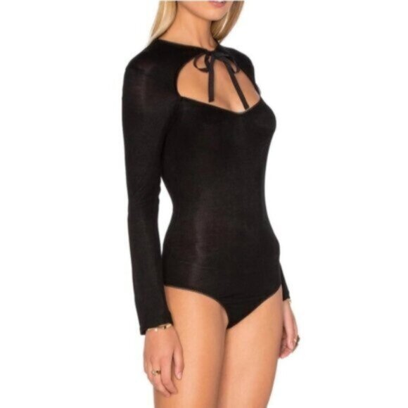 NWT FOR LOVE & LEMONS Josephina Bodysuit Black Tie Front and Long Sleeve L Large - Picture 4 of 11